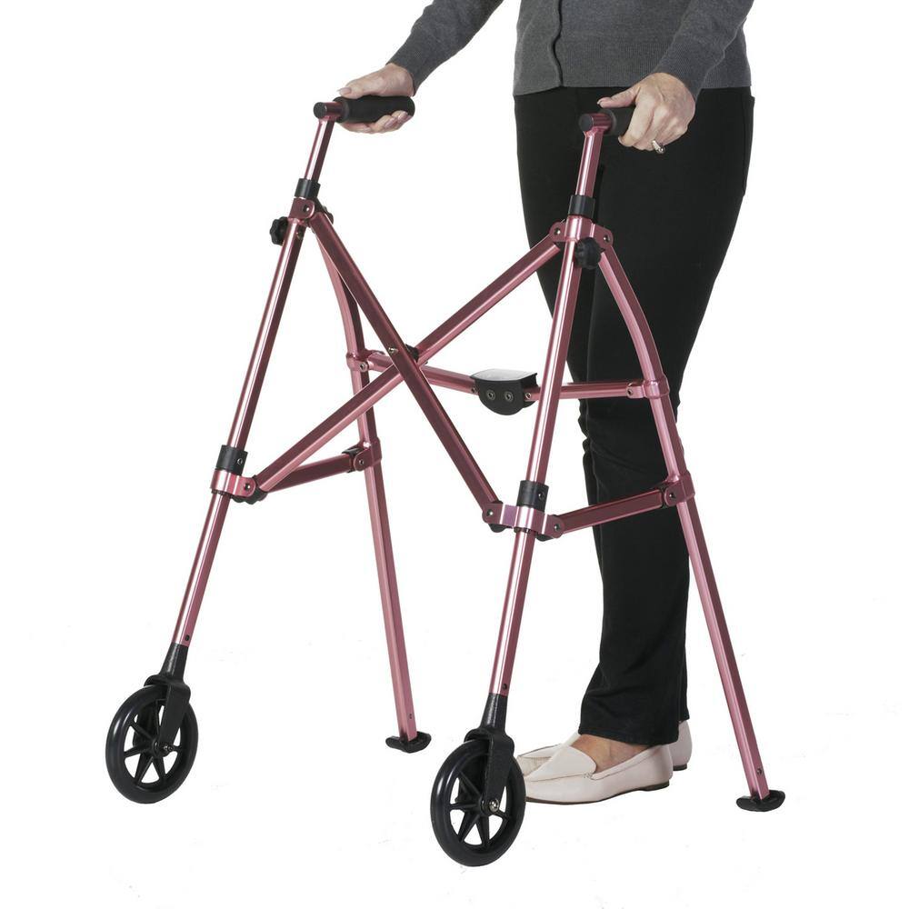 Stander Space Saver Walker Short Lightweight Junior Folding Walker for Seniors and Adults in Regal Rose 4220-R