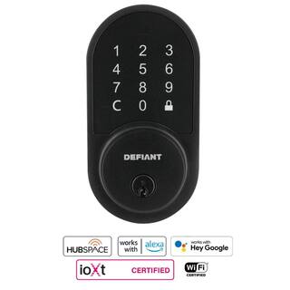 Defiant Round Matte Black Smart Wi-Fi Deadbolt Powered by Hubspace HSGC6X9D01AJ