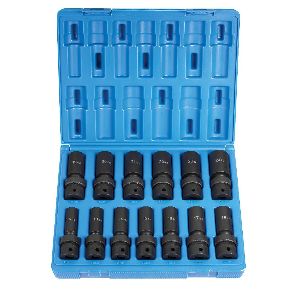 1/2 Drive 13 Pc. Deep Length Metric Universal Set ;