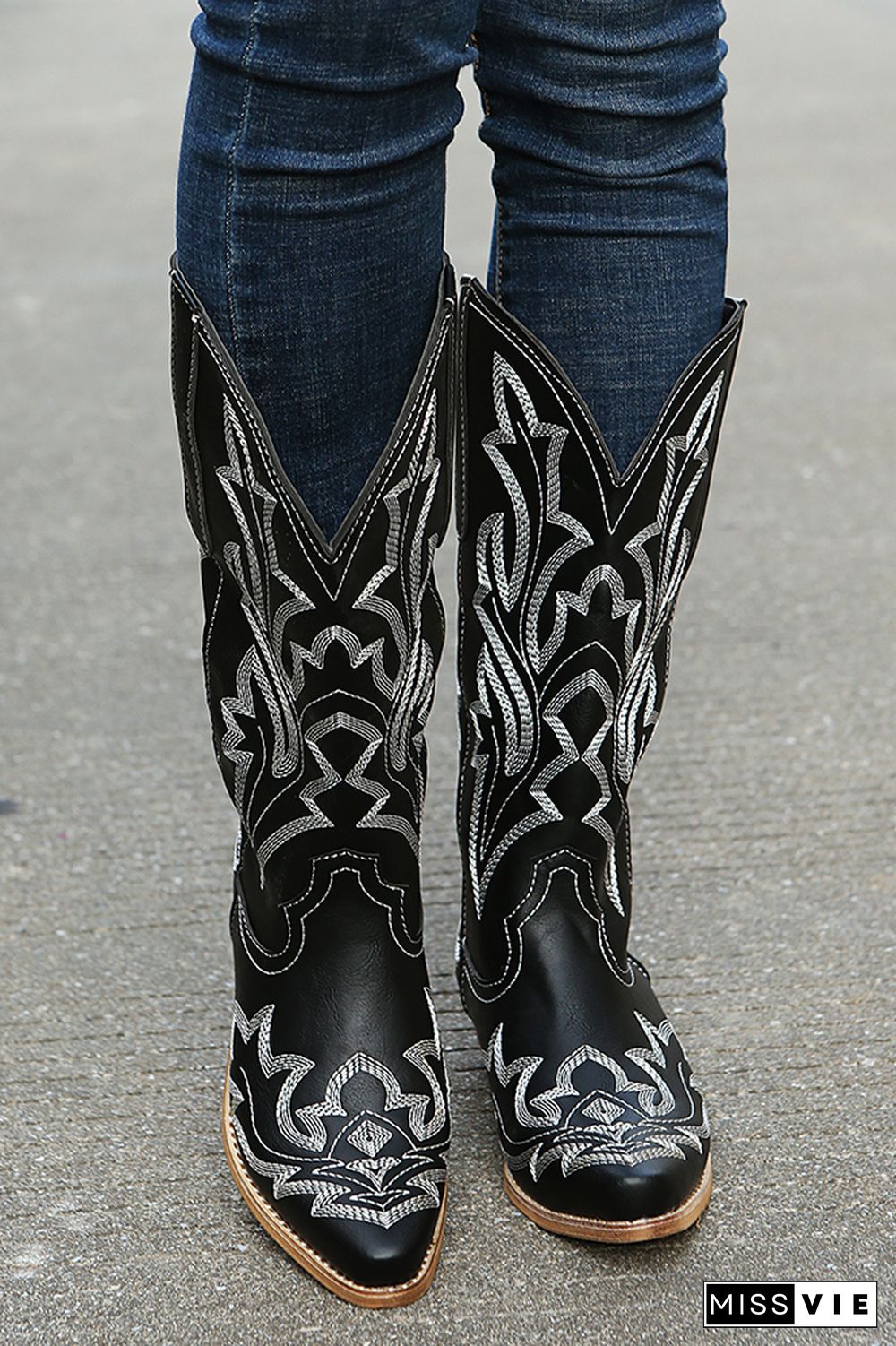 Graphic Chunky Western Boots Women Wholesale