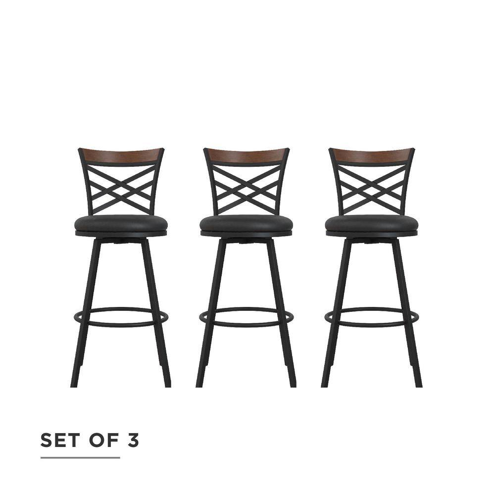 DHP Joss Black Upholstered Faux Leather Seat Adjustable Swivel Barstool (Set of 3) DE96700