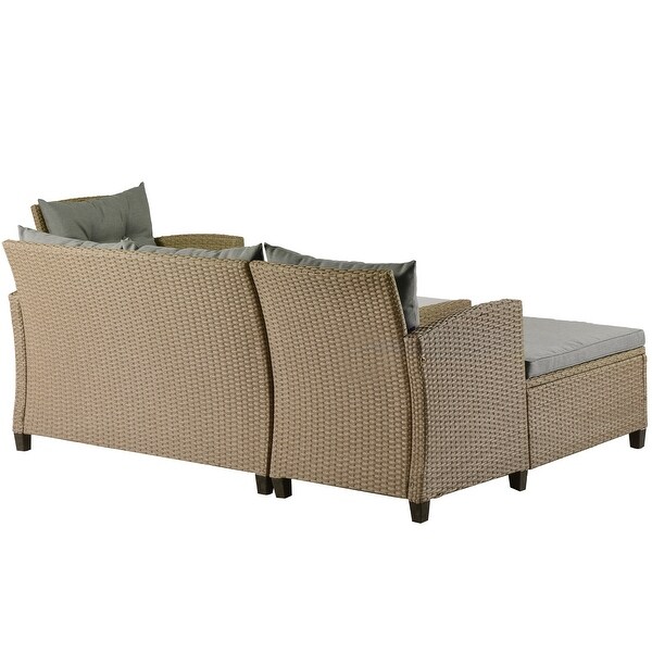 4Piece Classic Conversation Set，Wicker Rattan Patio Sofa with Cushions