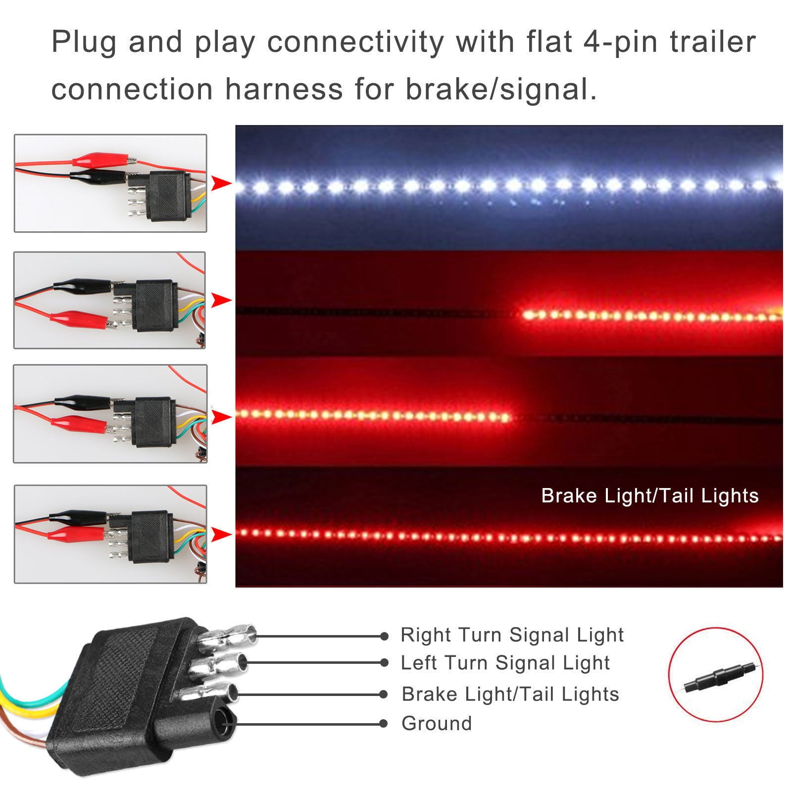 60 Inch LED Truck Tailgate Light Bar Strip， EEEkit Weatherproof Red White Reverse Brake Light with 90 LED， Multi-Function Turn Signal Running for Truck， SUV， RV， Trailer