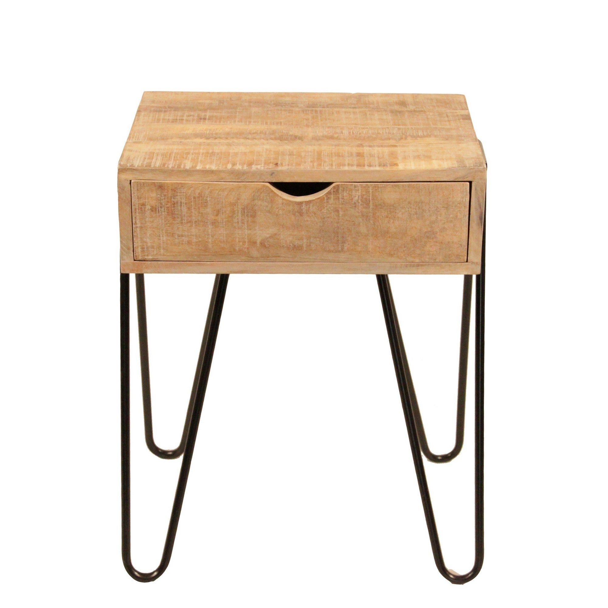 1 Drawer Wooden Side Table with Metal Hairpin Legs， Brown and Black