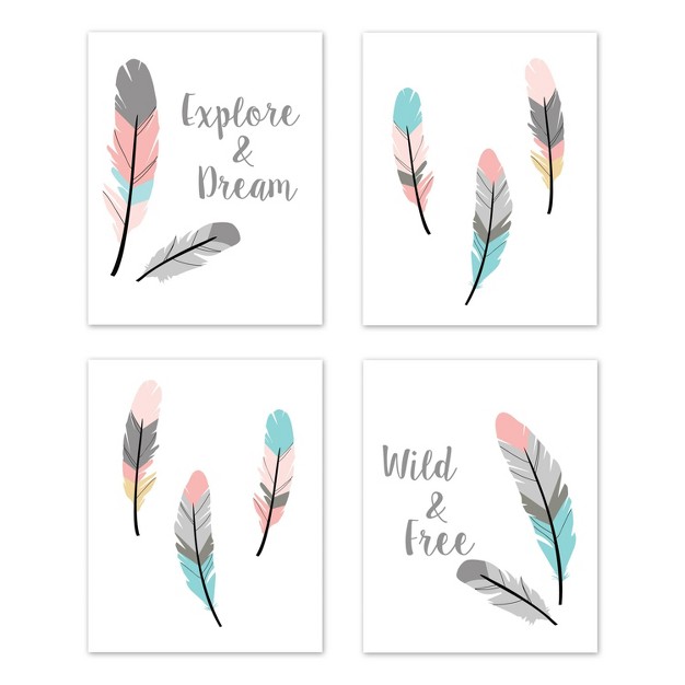 4pc Feather Kids x27 Art Print Set Sweet Jojo Designs