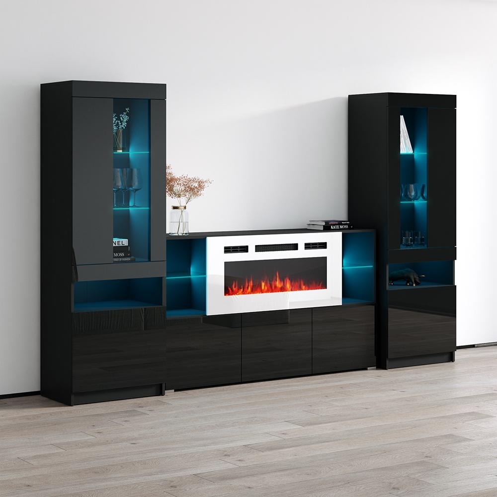 Komi WH03 Electric Fireplace Modern Wall Unit Entertainment Center