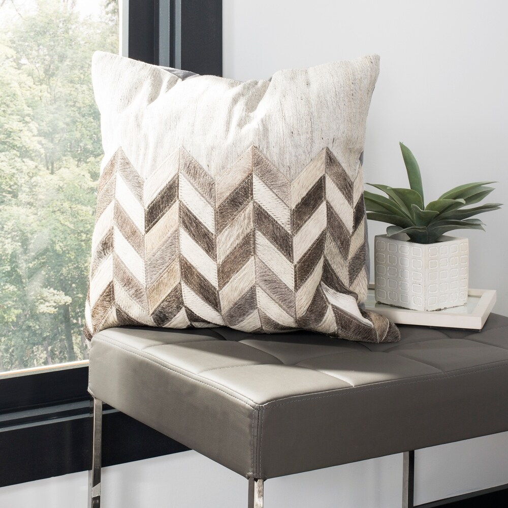 SAFAVIEH Karson Chevron Grey Cowhide 20 inch Decorative Pillow