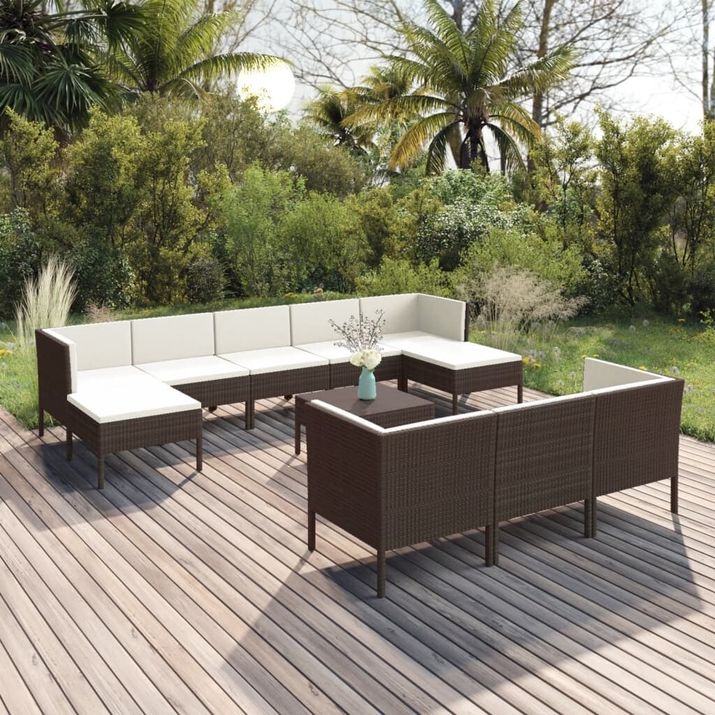 11 Piece Patio Lounge Set with Cushions Poly Rattan Brown - Overstock - 35848141