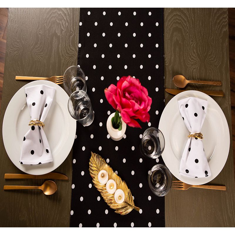 72 White and Black Rectangular Reversible Polka Dot Table Runner