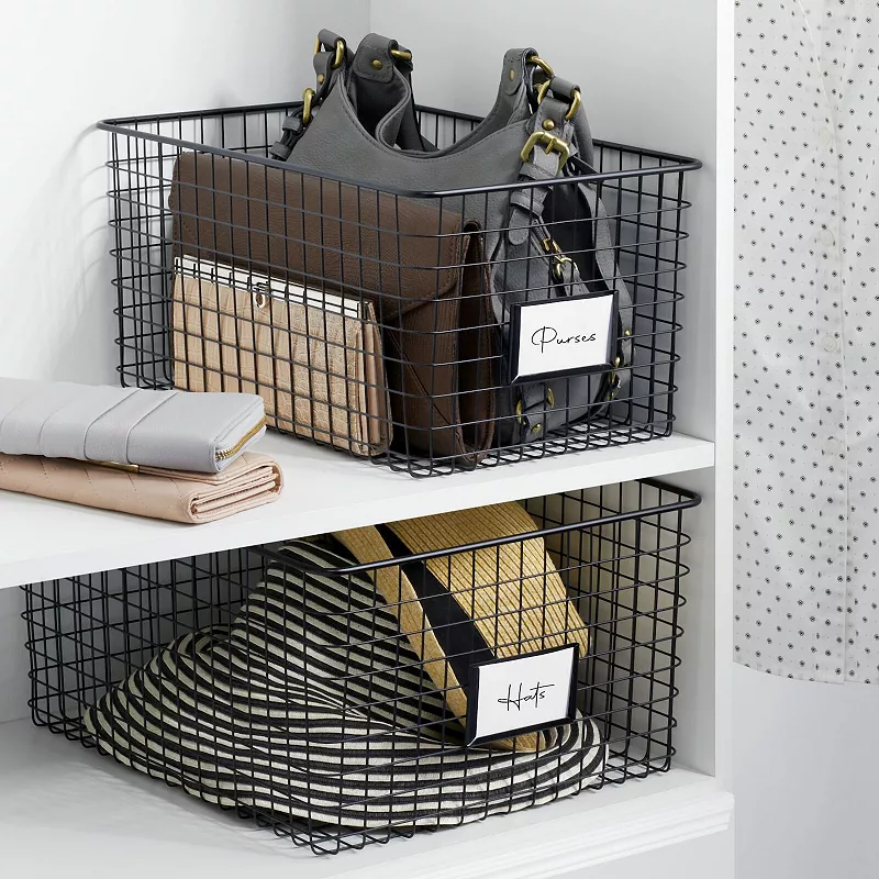 mDesign Bedroom Closet Storage Organizer Basket with Label Slot， 4 Pack