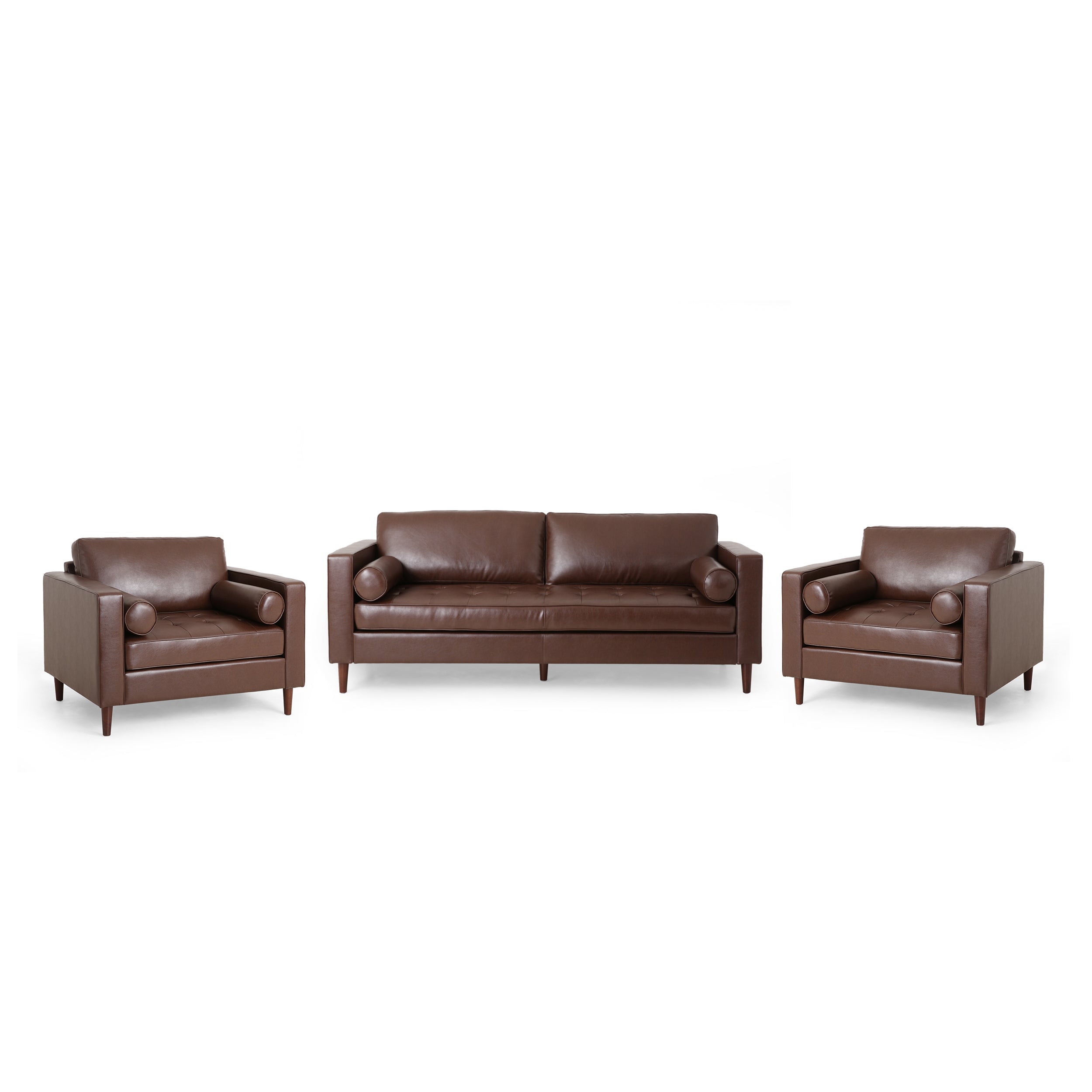 Hixon Contemporary Faux Leather Tufted 3 Piece Sofa and Club Chair Set