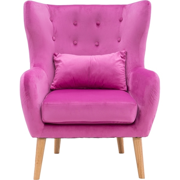 Critter Sitters Faux Velvet Wingback Accent Chair w/Wooden Legs， Pink