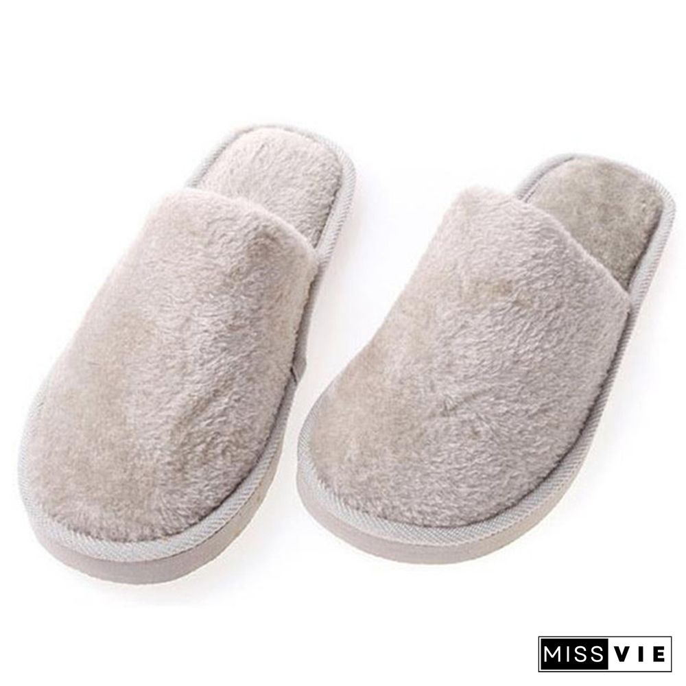 1Pair Long Plush Suede Slippers Home Indoor Shoes Winter Slippers