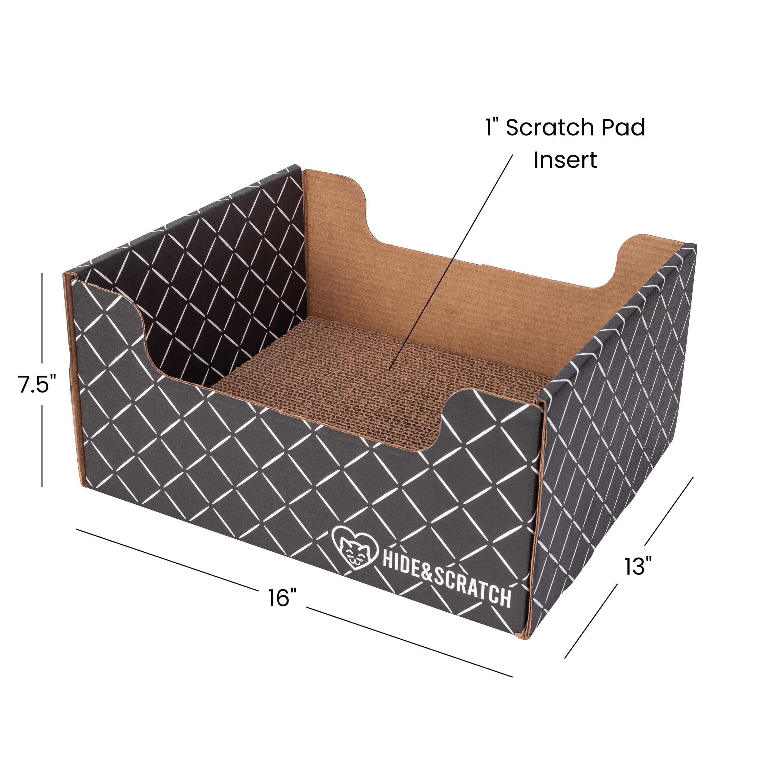 Hide and Scratch: Extra-Large Heavy Duty Cardboard Cat Scratcher and Lounger Box with Refillable Scratch Pad - Multiple Colors