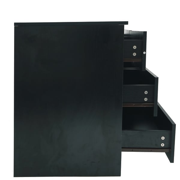 6 Drawer Night Stands Bedroom Console Table in Black Woodgrain