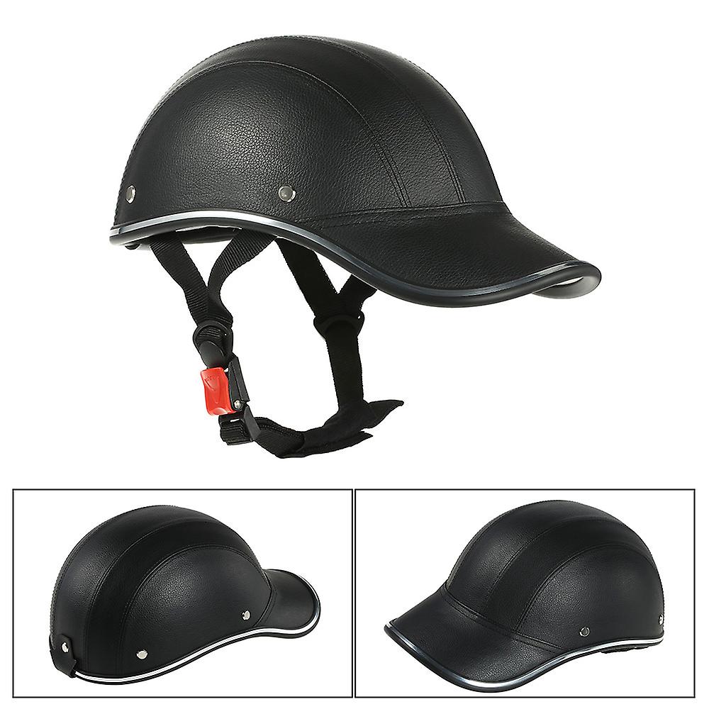 Black Motorcycle Helmet Half Face Baseball Cap Style With Sun Visor