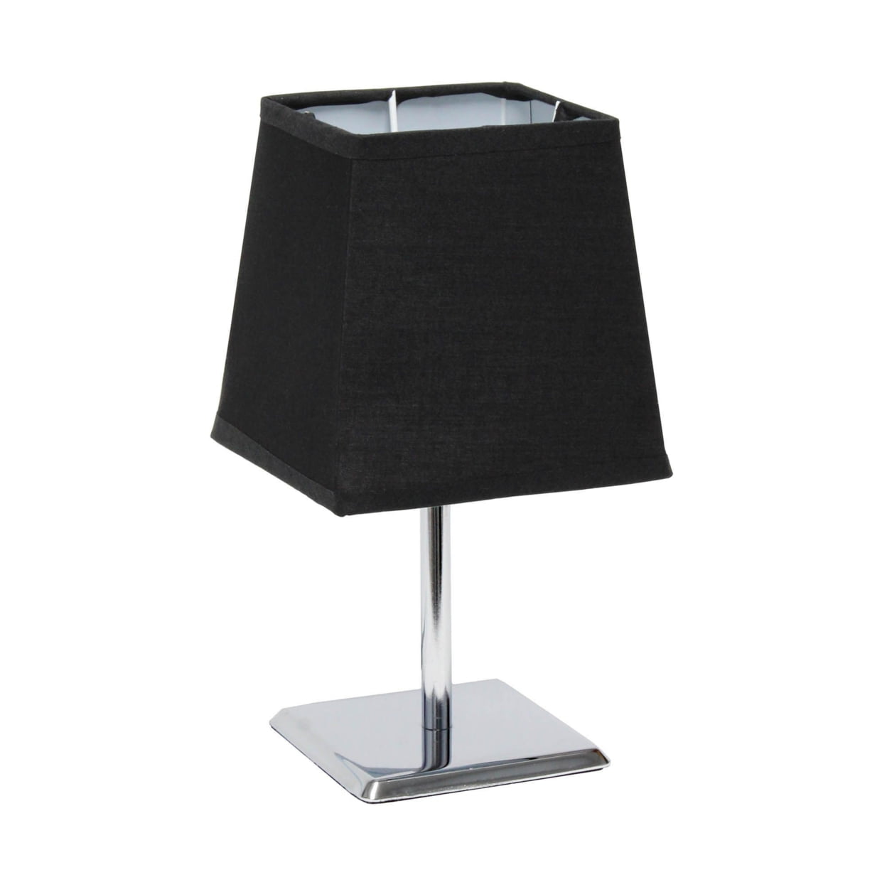 Simple Designs Mini Chrome Table Lamp with Squared Empire Fabric Shade, Black