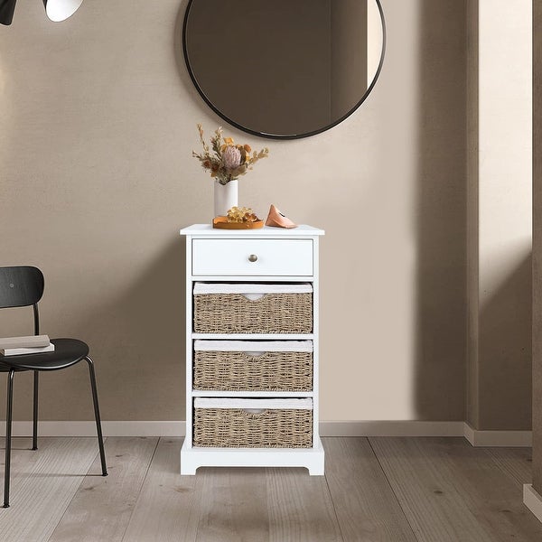 Wicker Basket Storage Cabinet， Wicker Storage Cabinet with Drawers and Basket， Storage Cabinet with Wicker Baskets - as picture - - 37668973