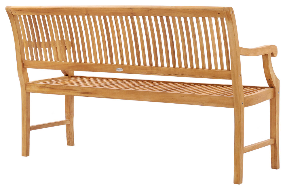 Teak Wood Castle Outdoor Patio Bench with Arms  5 ft   Traditional   Outdoor Benches   by Chic Teak  Houzz