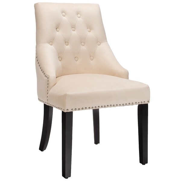 Velvet Dining Chair Upholstered Tufted Armless w/ Nailed Trim and Ring