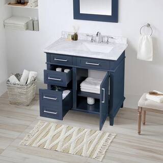 Home Decorators Collection Sonoma 36 in. W x 22 in. D x 34.50 in. H Bath Vanity in Midnight Blue with Carrara Marble Top Sonoma 36MB