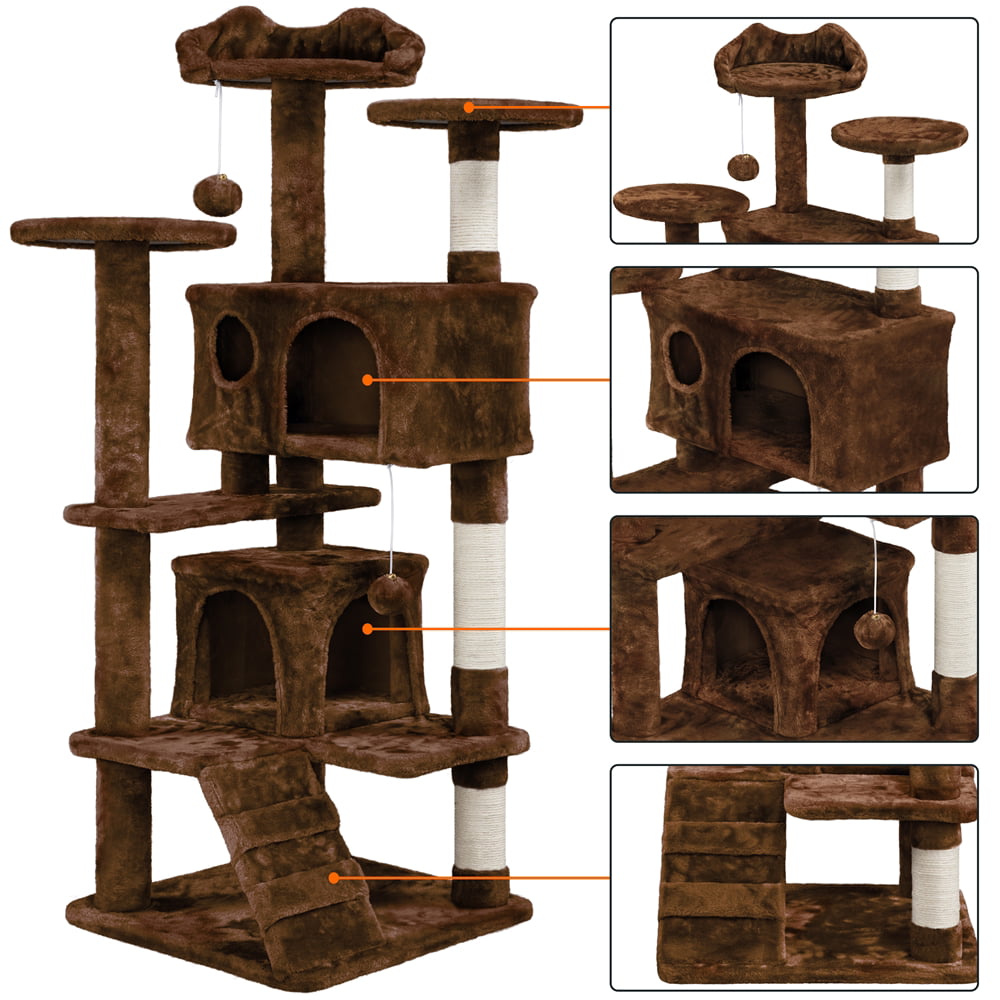 Easyfashion 51-in Cat Tree and Condo Scratching Post Tower， Brown