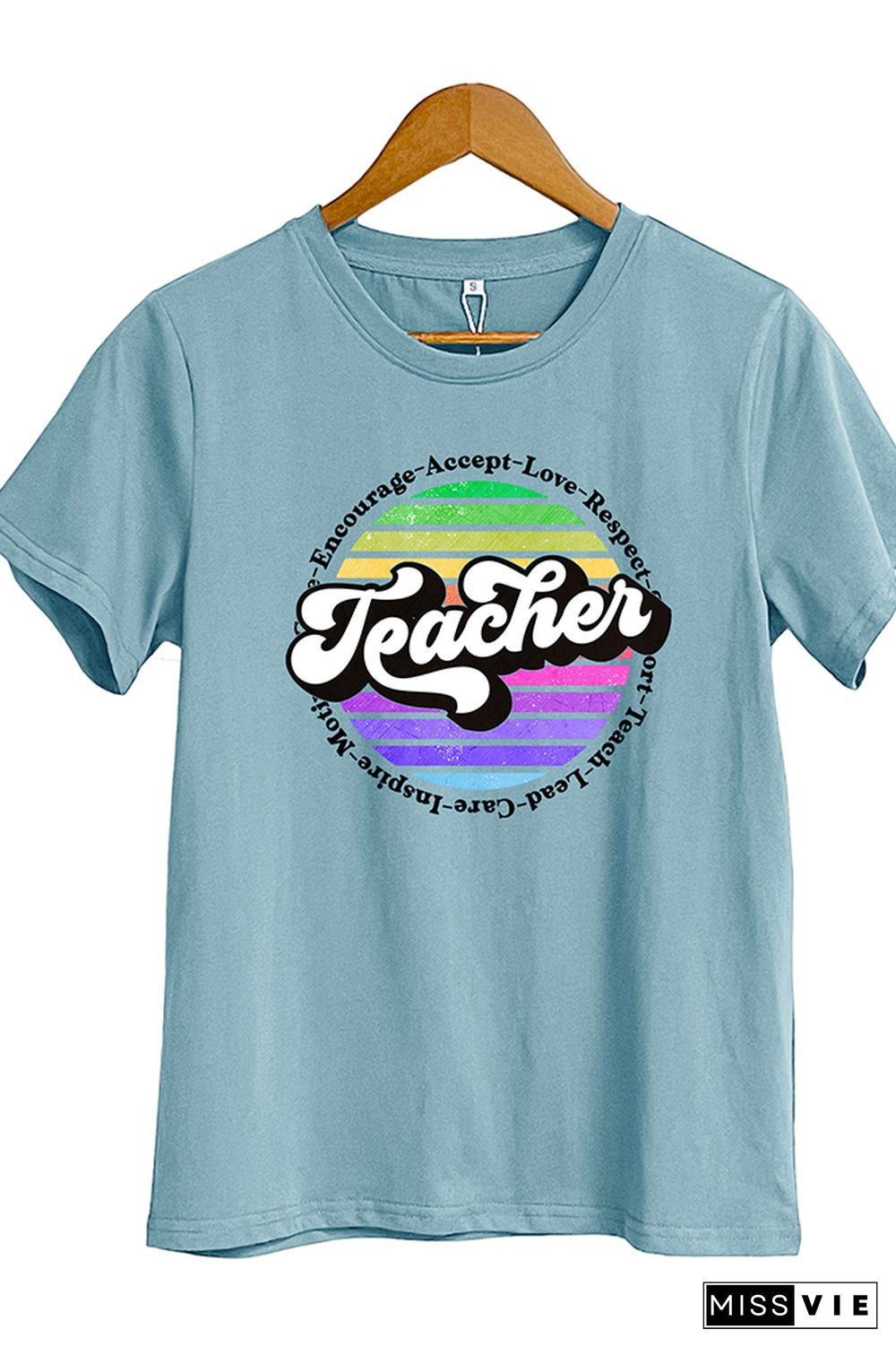 Colorful Teacher Retro Circle Short Sleeve Graphic Tee Wholesale