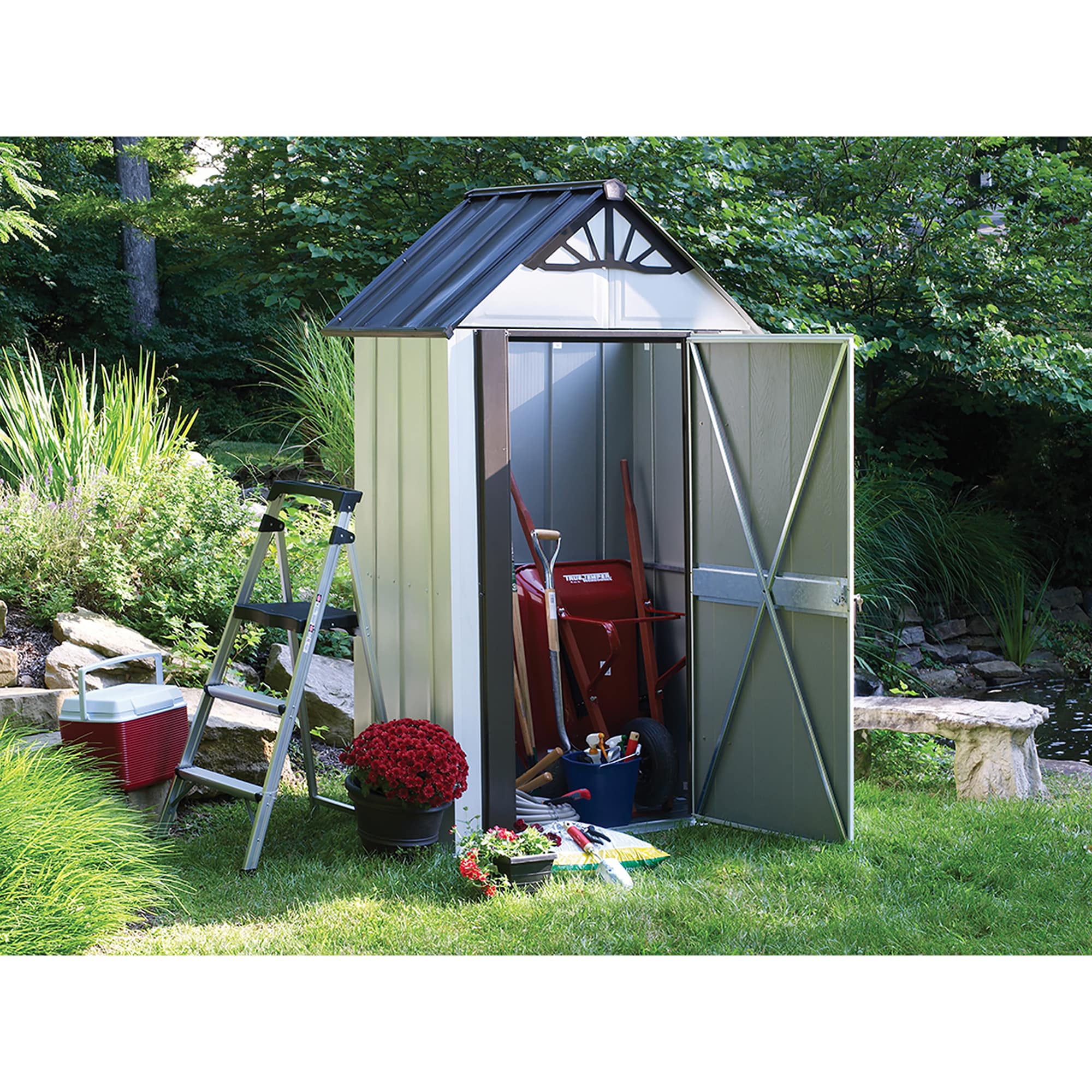 Arrow Designer Metro Steel Storage Shed, 4 x 4 ft, Java/Sand