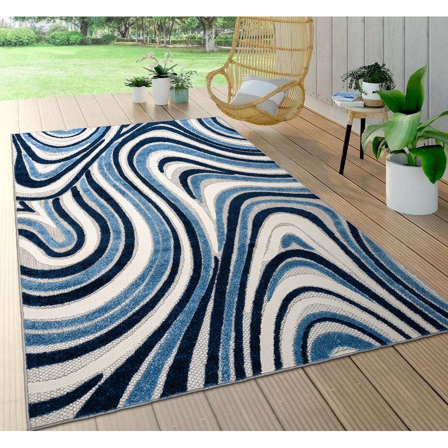 World Rug Gallery Modern Waves Indoor/Outdoor Area Rug