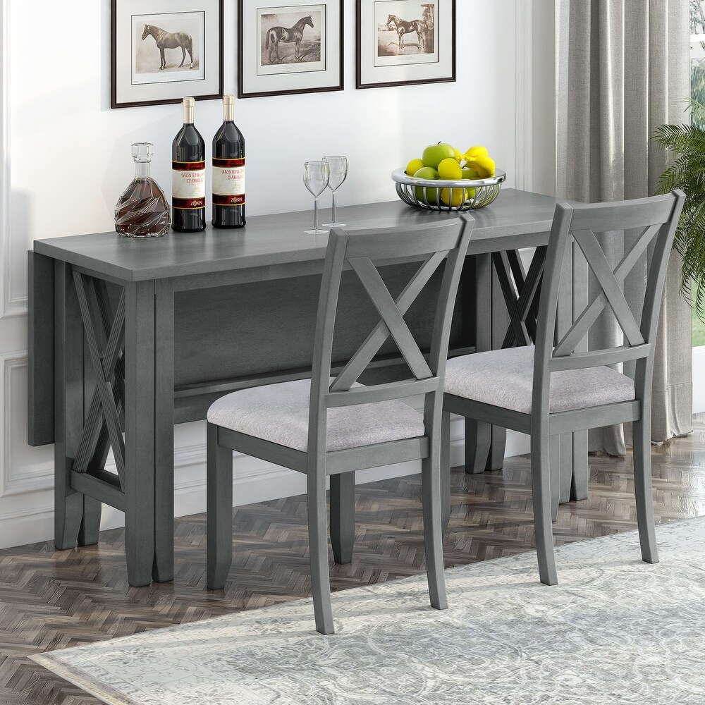 6 Piece Family Dining Set Solid Wood Space Saving Foldable Table   4 Chairs with Bench  for Living  Dining Room   Home Bar  Gray