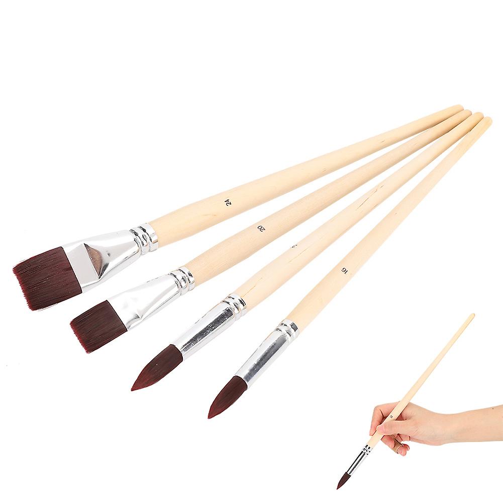 4pcs Nylon Brush Set Flat Tip Watercolor Gouache Oil Acrylic Painting Tool Artist Brushes