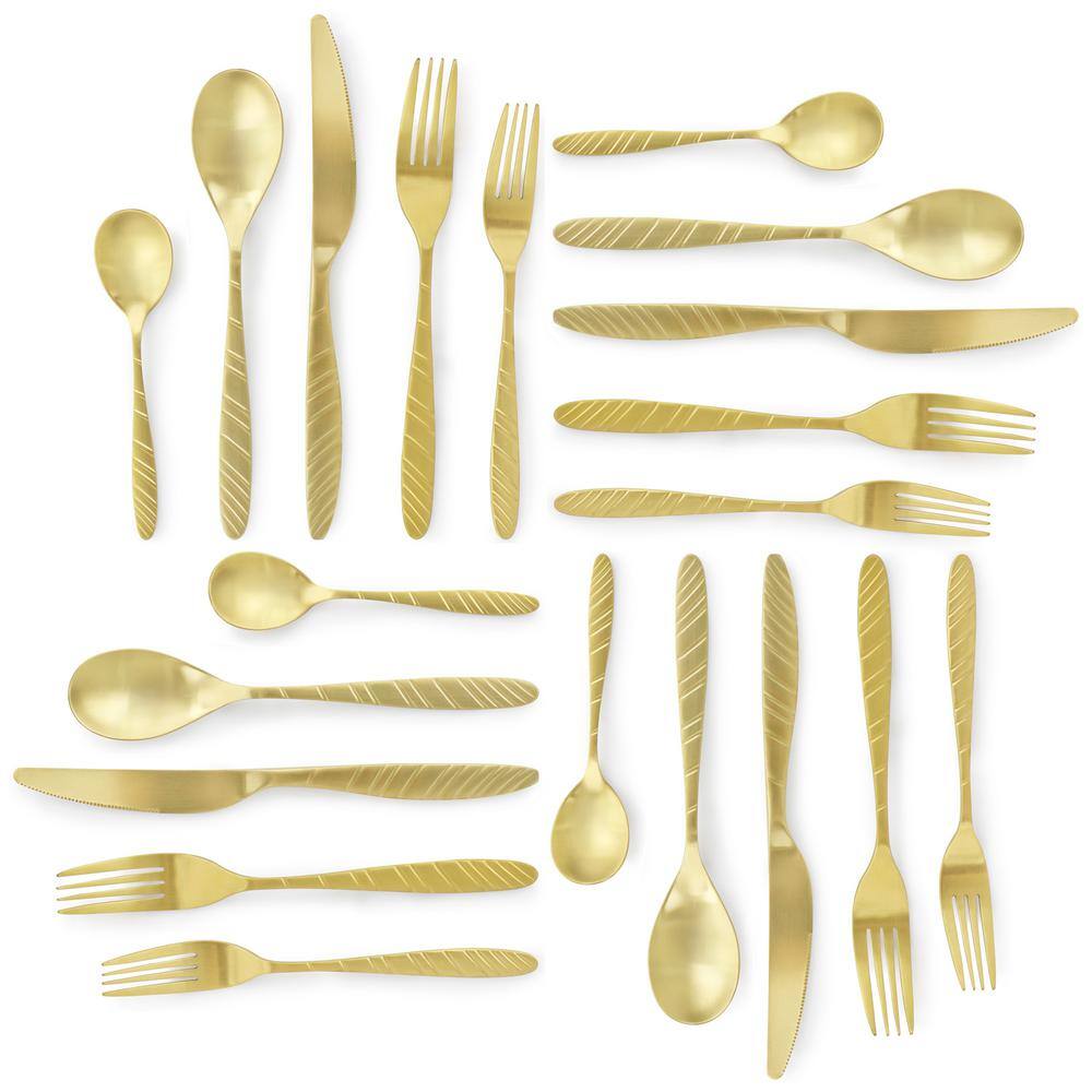 MegaChef La Vague 20-Piece Matte Gold Flatware Utensil Set 1810 Stainless Steel Silverware Metal (Service for 4) 985112468M