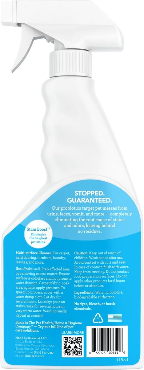 Boxiecat Fragrance Free Dog Stain and Odor Remover， 24-oz bottle