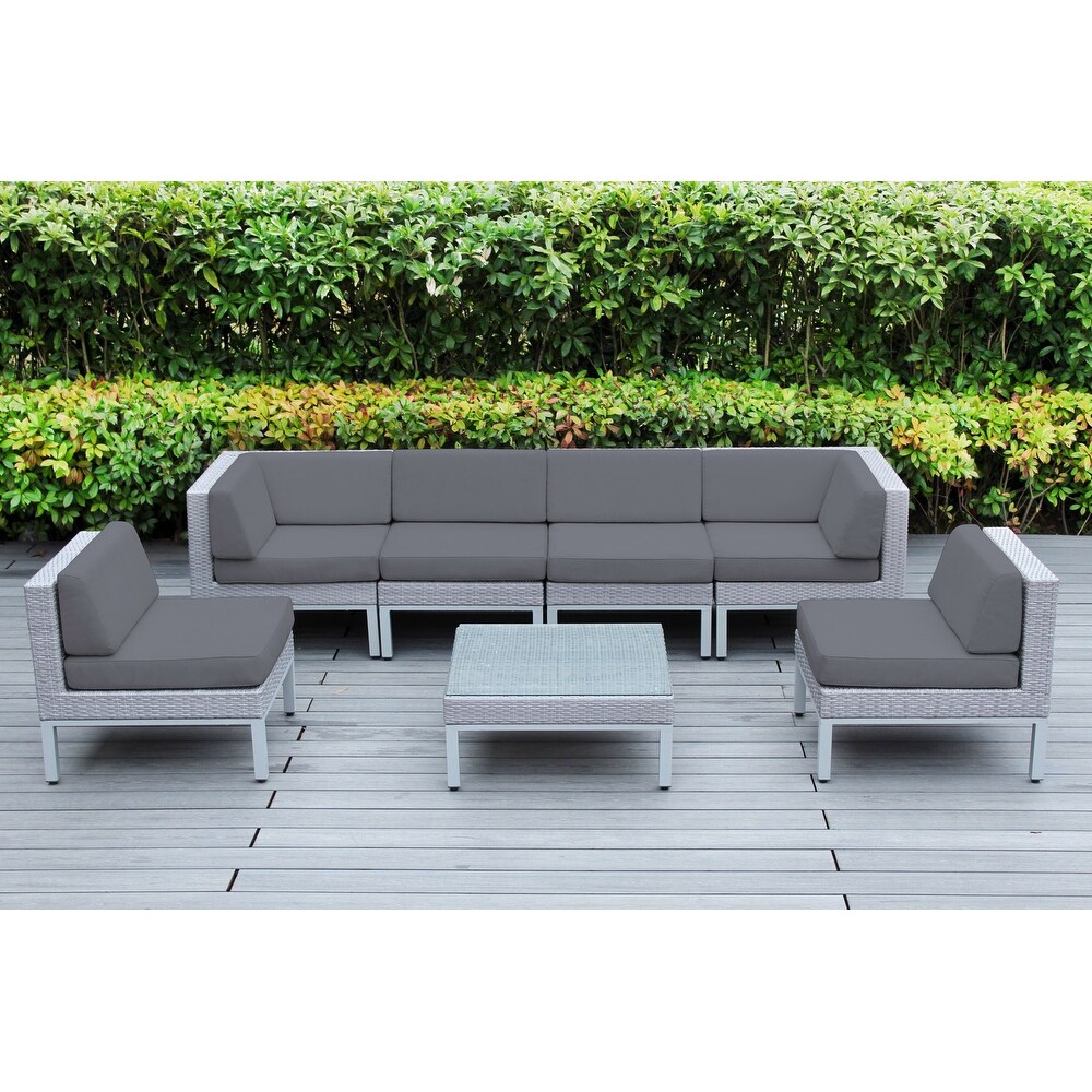 Contemporary 7 Piece Gray Wicker Outdoor Patio Seating Group with Cushions