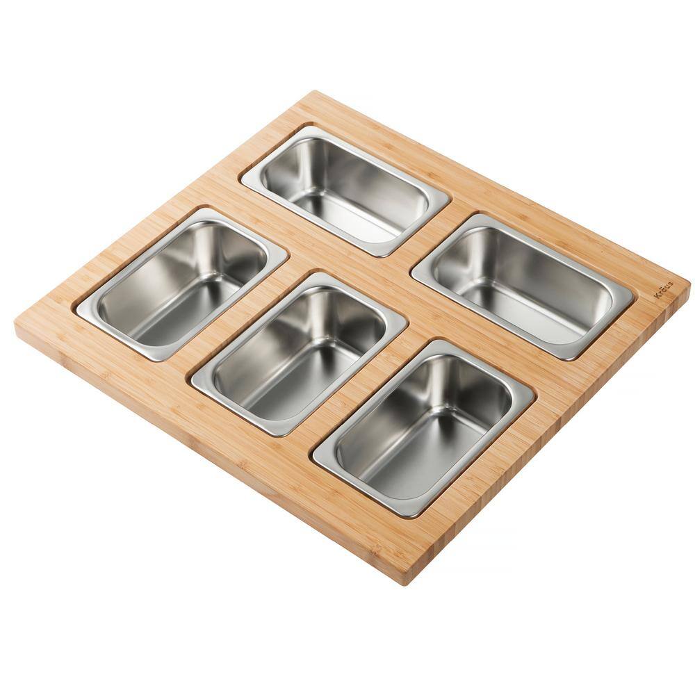 KRAUS 16.75 in. Workstation Kitchen Sink Composite Serving Board Set with Rectangular Stainless Steel Bowls KSC-1005BB