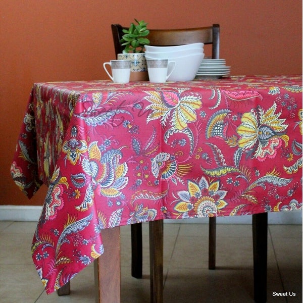 Wipeable Spill Resistant French Floral Acrylic Coated Vanne Tablecloth