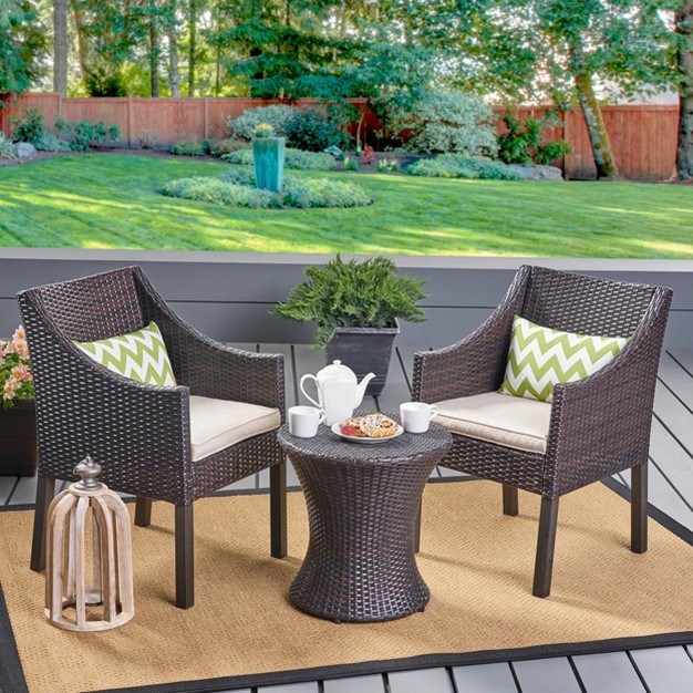 Sagan 3pc Wicker Patio Chat Set Brown beige Christopher Knight Home