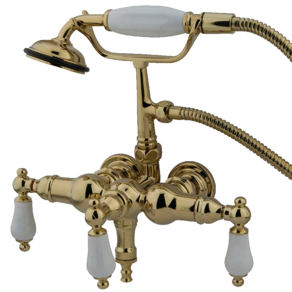 Kingston Brass Vintage 3-38 in. Center 3-Handle Claw Foot Tub Faucet with Handshower in Polished Brass HCC23T2