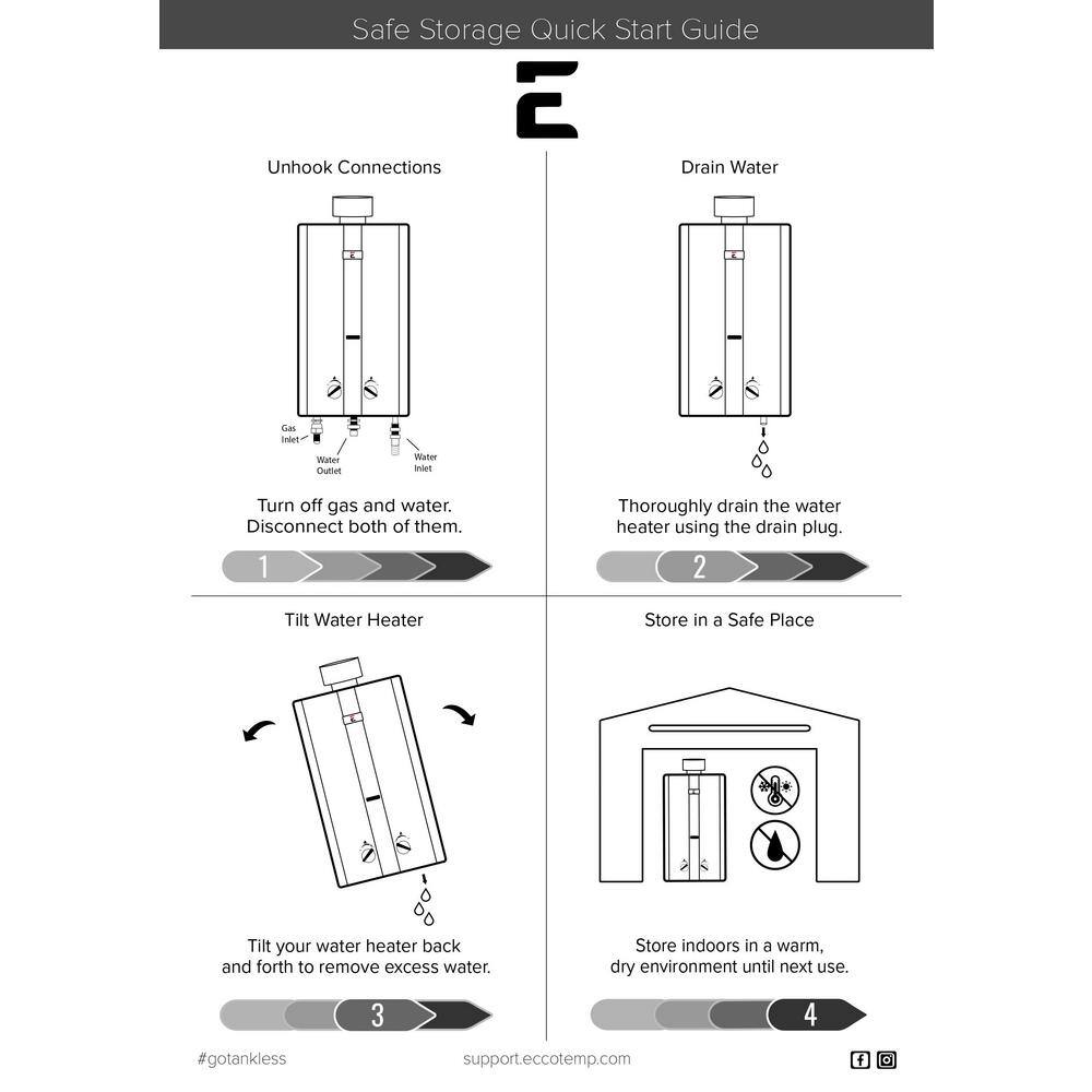 Eccotemp L10 3.0 GPM Portable 75000 BTU Liquid Propane Outdoor Tankless Water Heater L10