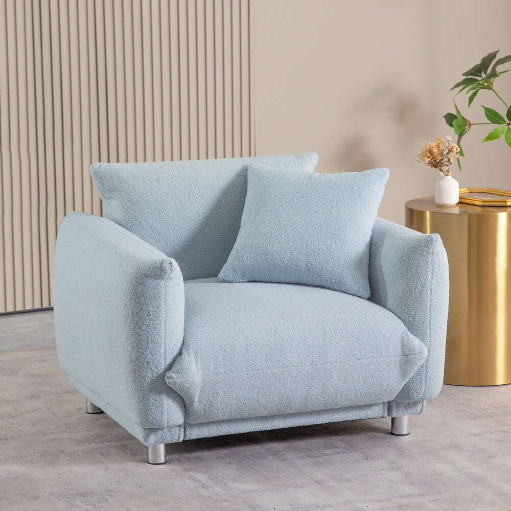 Flannelette Single Sofa Bread shape Arm Chair Sofa with Anti skid Footpads Lounge Sofa Low Leg Sofa for Living Room  Light Blue