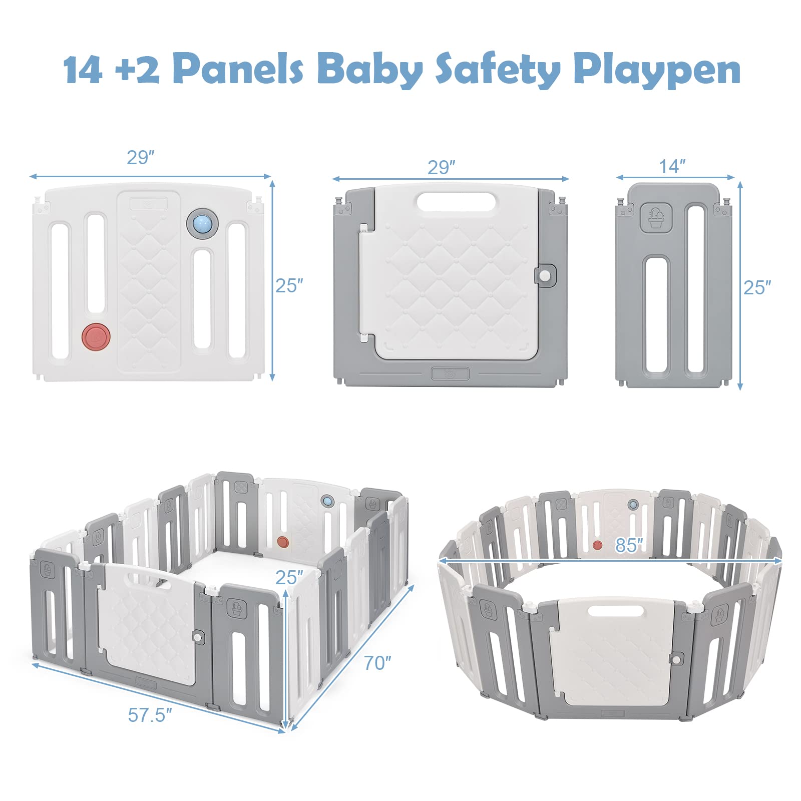 Costzon Baby Playpen, Foldable Activity Play Center with Safety Gate