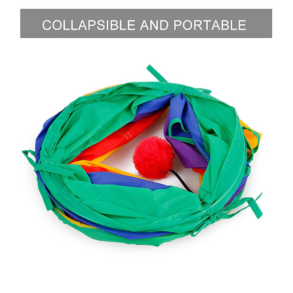 Collapsible Cat Tunnel Road Cat Toys Kitty Tunnel Pompon Ball Cat Interactive Play Toy For Hiding Resting Multicolor