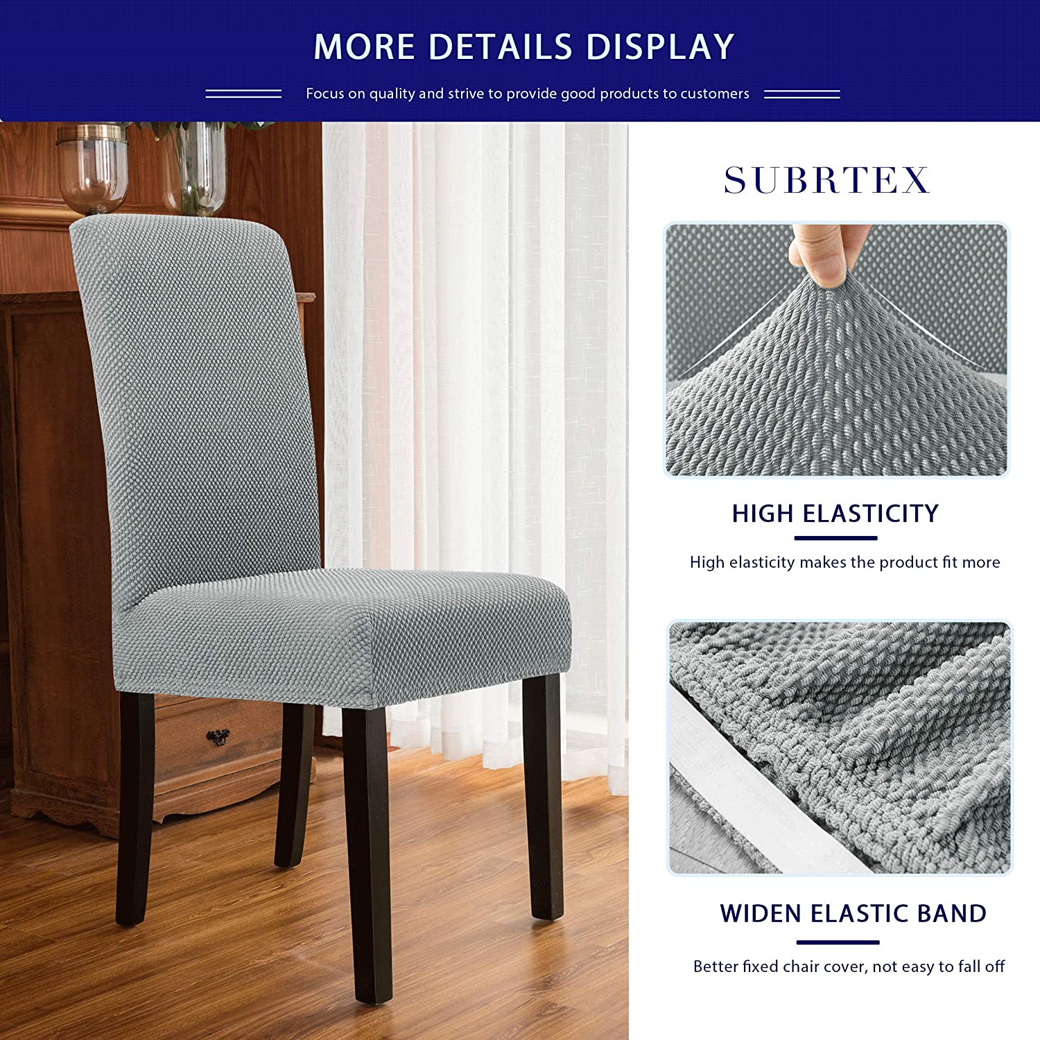 Subrtex Stretch Textured Mini Dots Dining Chair Slipcover (Set of 4, Light Gray)