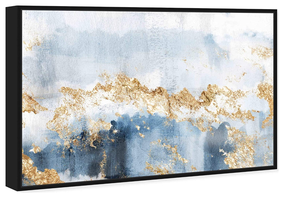 Modern Wall Art  Black Painted Frame With Abstract Painting  Blue  ampGold Tones   Transitional   Entertainment Centers And Tv Stands   by Decor Love  Houzz