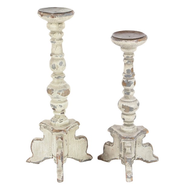 Set Of 2 Classic Distressed Wooden Candle Holders White Olivia amp May