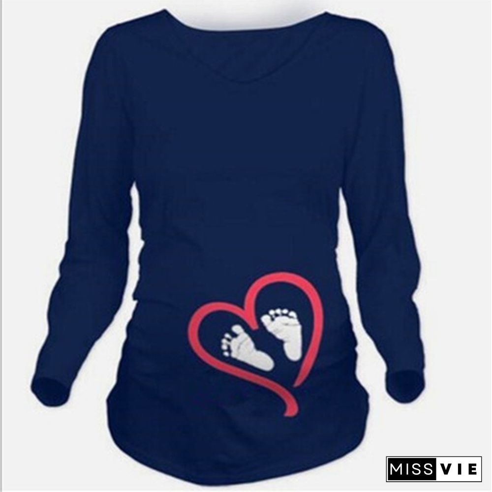 Women Spring Maternity Long Sleeve Name Printed T Shirt Plus Size Pregnant Clothes