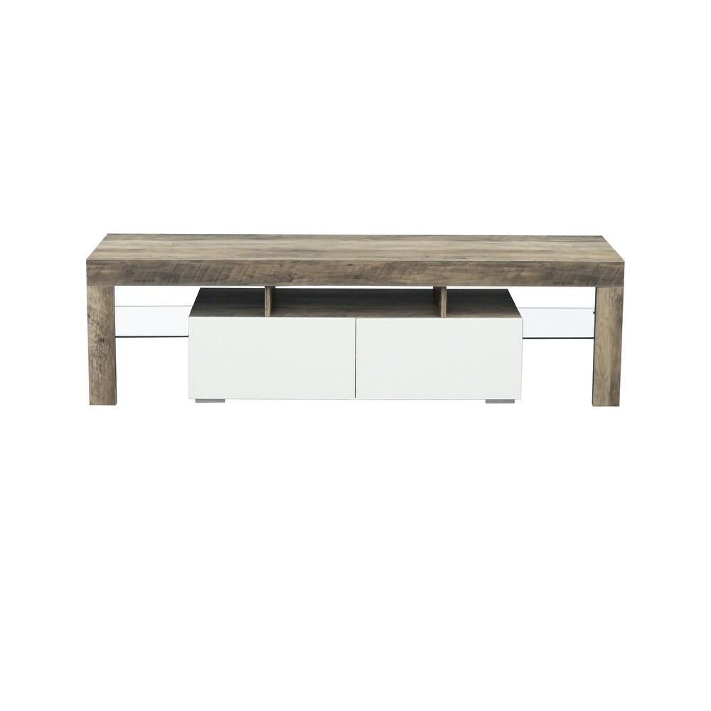 High Glossy TV Stand with RGB Light  2 Drawers and Open Shelves  for Up to 55\