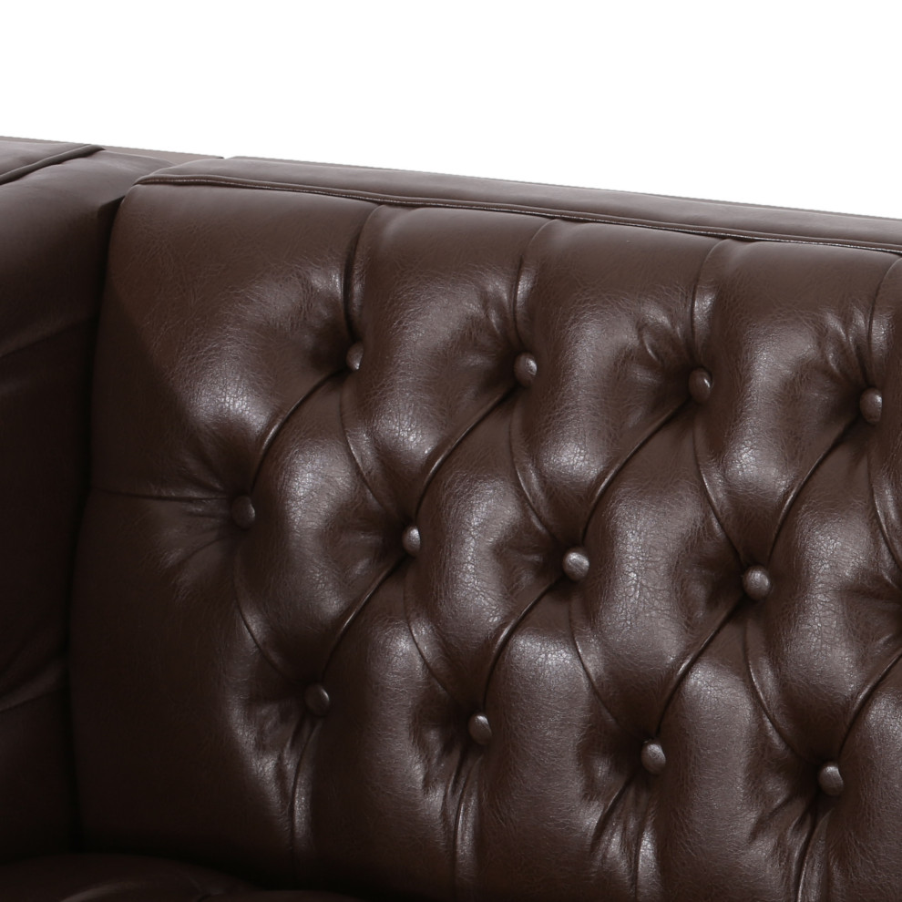 Elias Faux Leather Tufted 3 Seater Sofa   Transitional   Sofas   by GDFStudio  Houzz