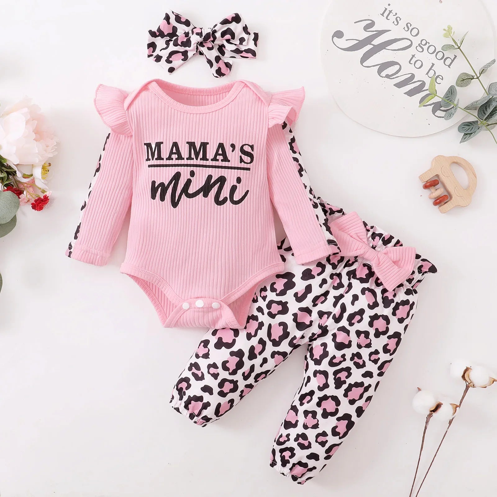 3Pcs Newborn Baby Girl Clothes Sets Infant Outfit Ruffles Romper Top Bow Leopard Pants New Born Autumn Fall Toddler Clothing