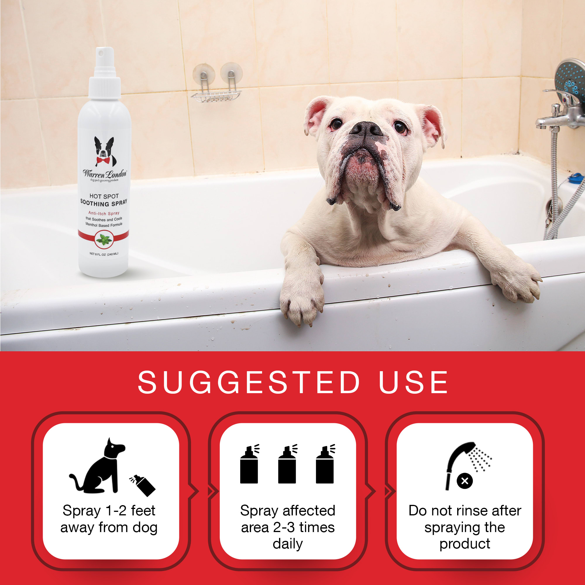 WARREN LONDON Hot Spot Soothing Spray for Dogs， 8 fl. oz.